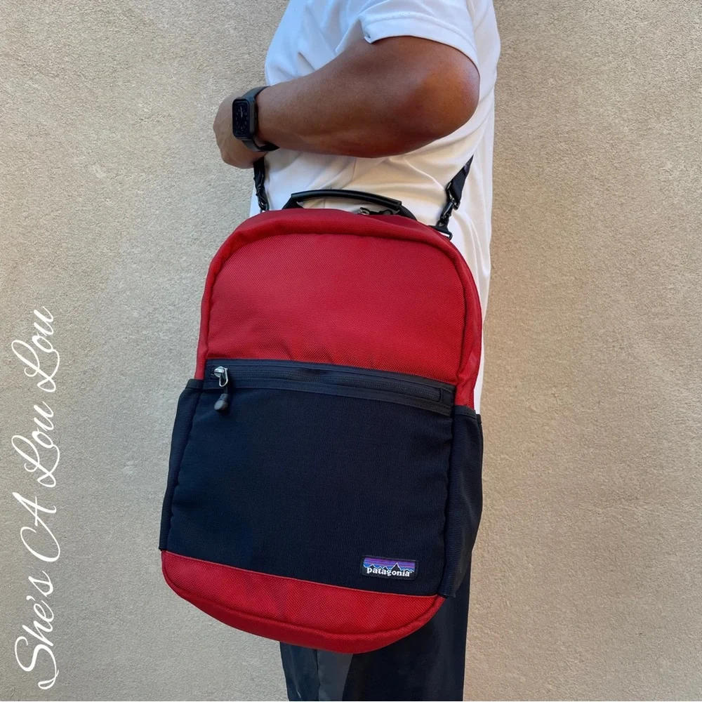patagonia red nylon tote backpack Terravia Pack Aqua Stone profile performance of a couriers tote RARE Patagonia 2004, laptop, commuter,